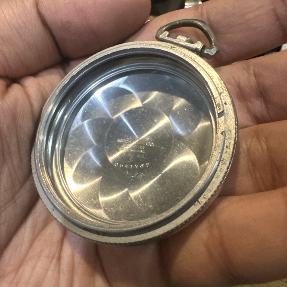 Vintage Illinois Watch Back Case Co Spartan Base Metal Pocket Watch Empty Parts